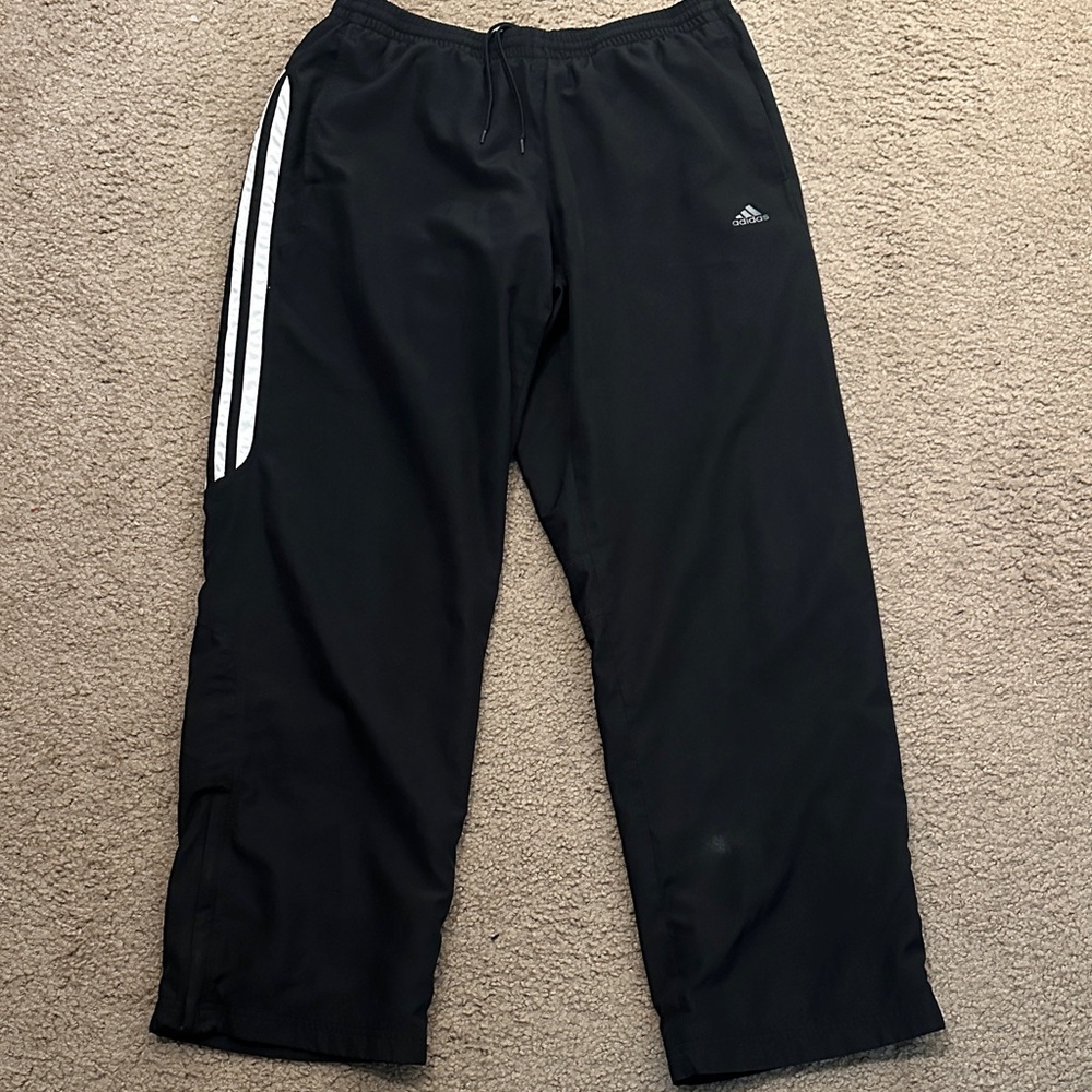 Adidas Mens Track Pants Athletic Jogger Stripe Black Logo Activewear Size M